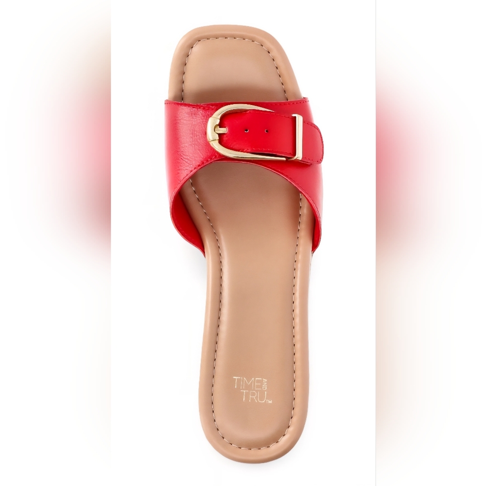 Time and Tru Women's Red Buckle Cork Platform Sandal - Picture 10 of 11